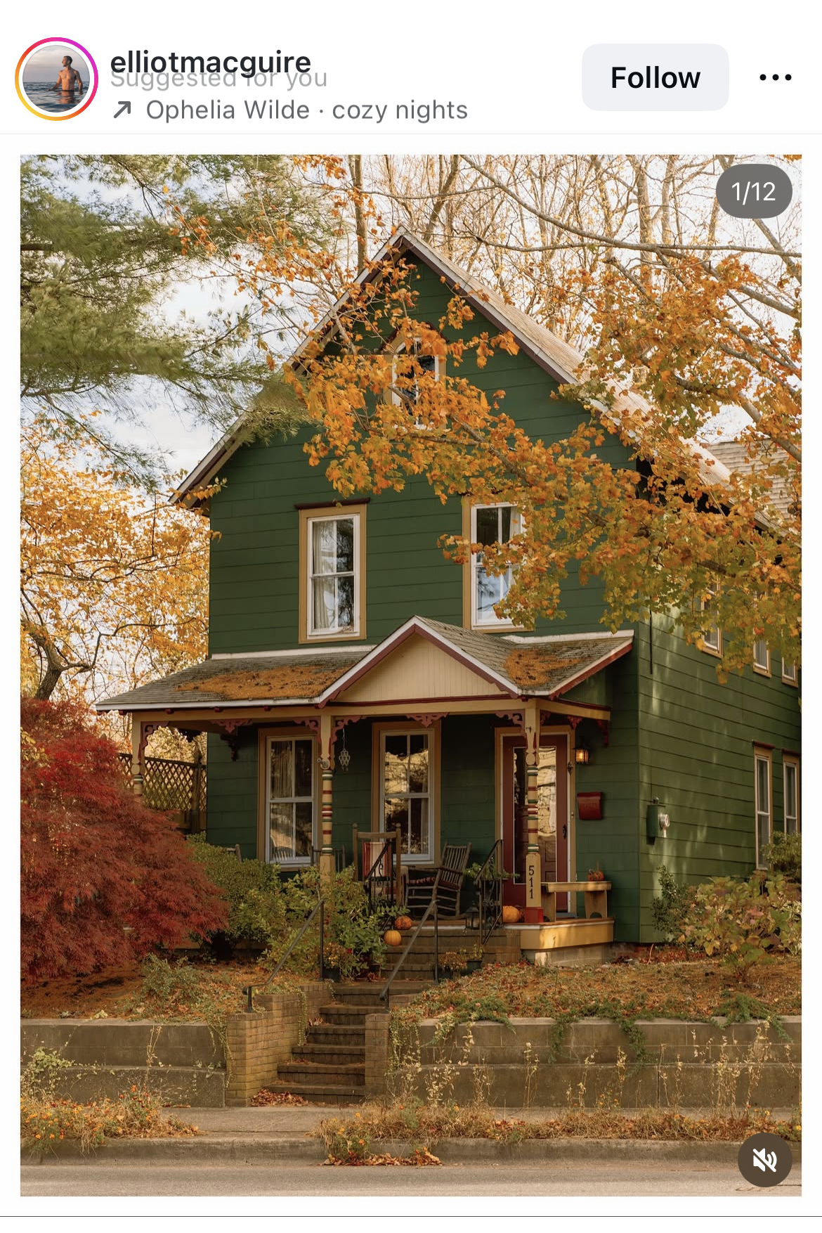 A home with bright fall colors and warm afternoon light