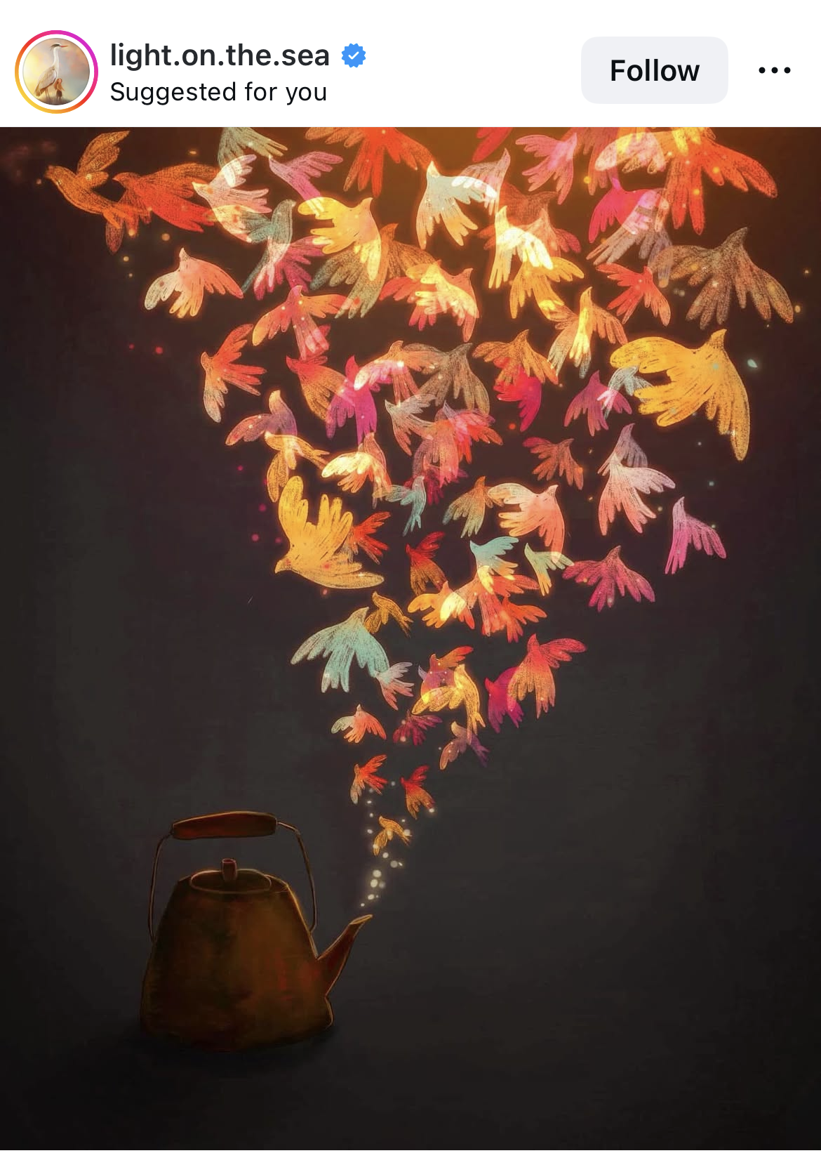 Illustration of a teapot releasing a stream of colorful birds as steam